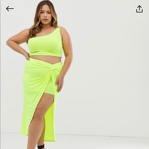 Club L Plus one shoulder crop top & knot skirt